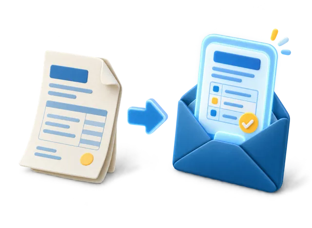 Papierrechnung, die sich in eine digitale Rechnungskarte in einem Umschlag verwandelt